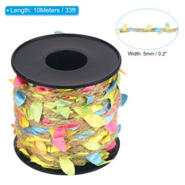 PATIKIL 33ft 5mm Burlap Leaf Ribbon, Braided Decoration Vine Natural Jute Rope Twine with Artificial Leaves for Jungle Wedding Party Home Garden Decor, Multicolor