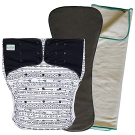 EcoAble Adult Pocket Cloth Diaper 2.0, with Insert & Prefold Booster for Heavy Incontinence | Reusable Protective Briefs for Special Needs Teens, Men and Women (Large, Black Arrow)