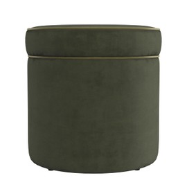Spatial Order Velvet Storage Ottoman with Lift-Off Lid – 18” Round Upholstered Footrest, Loden Green Velvet, Modern Accent Stool with Hidden Storage for Living Room & Bedroom