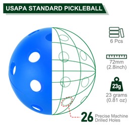 PATIKIL Outdoor Pickleball Balls 26 Holes Pickleball 6 Pack Pickleball Balls for Amateurs Indoor and Outdoor Sport, Blue