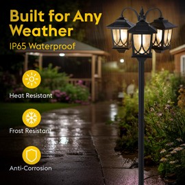 SAKSIAPRO 3-Head Solar Lamp Post Light, 73" Solar Lights Outdoor Waterproof, 60Lm 3000K Pathway Lights for Garden, Lawn, Yard