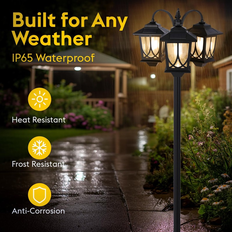 SAKSIAPRO 3-Head Solar Lamp Post Light, 73" Solar Lights Outdoor