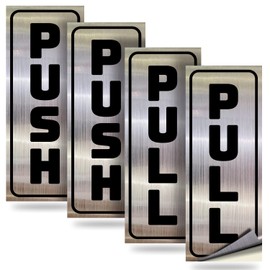 iSYFIX Push Pull Stickers Sign – 2 pack 2x5 inch – Vertical Decal Self-Adhesive, Black/Brushed Silver Vinyl Sticker for Doors in Business, Stores, Cafes, Shops & More. Indoor and Outdoor use.