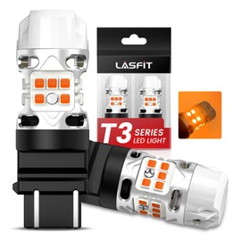 LASFIT 3157 LED Bulb Amber, T3 4157 3057 Turn Signal Built In Resistor CANBUS Error Free Upgraded Front Rear Light 3457 3047 3357 4057 3056 3456 4156, Only For Standard Socket,Pack of 2