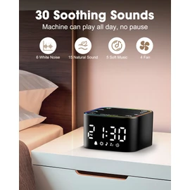 Alampan White Noise Sound Machine with Alarm Clock, 30 Soothing Sounds, Noise Machine for Sleeping, RGB Night Light, Digital Clock, Adults, for Bedside, Nightstand, Including Fan, Rain, Bird, Ocean