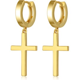 Men Cross Earrings Gold Cross Earrings for Men Gold Cross Hoop Earrings Sterling Silver Cross Dangling Earrings Gold Dangle Cross Earrings for Women Cross Earrings Cross Jewelry Jiahanzb