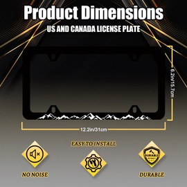 Mountain License Plate Frame Black White Mountains License Plate Holder for Front and Rear Car Tags Stainless Steel Black Funny License Plate Frames Car Decoration with Screws 12.2" x 6.2"