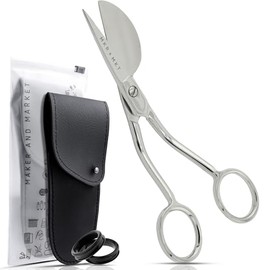 MAKER AND MARKET Applique Pelican Duckbill Blade 5.8 Inch - Double Bent Curved Offset Handle Scissors with Pouch Sleeve for Embroidery, Fabric, Thread, Knitting, Sewing, Arts & Craft (Polished)