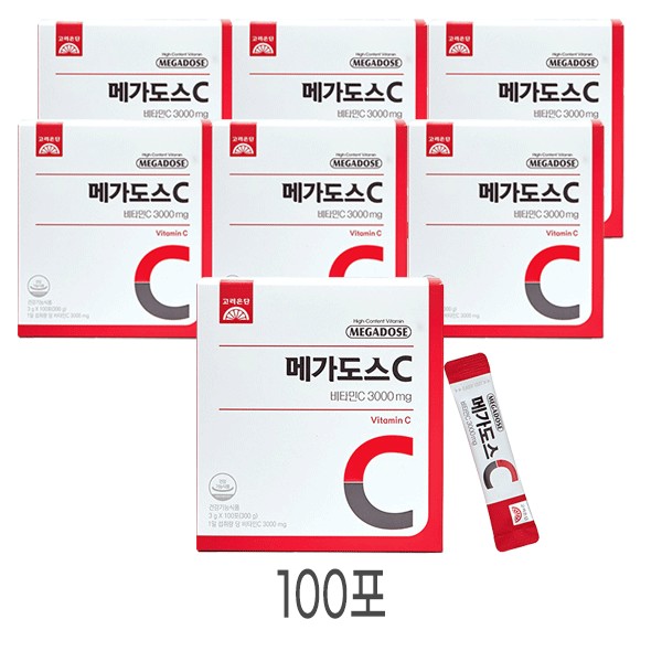 [On Sale] Korea Eundan Megadose C Vitamin C 3000 3g 100 packs 7 boxes Cell Skin Antioxidant Digestion Bone Health / [온세일]고려은단 메가도스C 비타민C 3000 3g 100포 7박스 세포 피부 항산화 소화 뼈건강