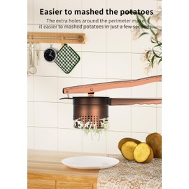 GloTika Large 15oz Potato Ricer Masher, Heavy Duty Stainless Steel Potato Masher with Ergonomic Handle, Masher and Ricer Kitchen Tool for Mashed Potatoes, Noodle Maker, Bronze Color