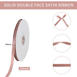 TONIFUL 3/8 in x 100yds Rose Gold Satin Ribbon Thin Solid Fabric Ribbons Roll for Gift Wrapping Invitation Floral Hair Balloons Craft Sewing Party Wedding Popsicles Decoration Valentine's Day Bouquet