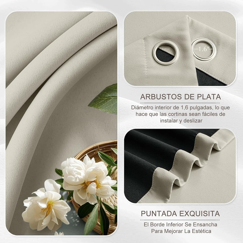 Cortinas Blackout, 2 Paneles Cortinas con Aislamiento Térmico para Estar/Recámara