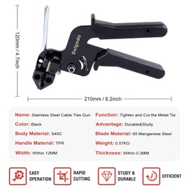 Delgada Metal Cable Tie Gun, Heavy Duty Stainless Steel Zip Ties Tool Cutter, Tightening Cutting Outdoor Chain Link Fence Ties