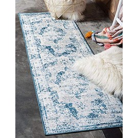 Unique Loom Sofia Collection Traditional Vintage Runner Rug, 2' x 13', Blue/Light Blue