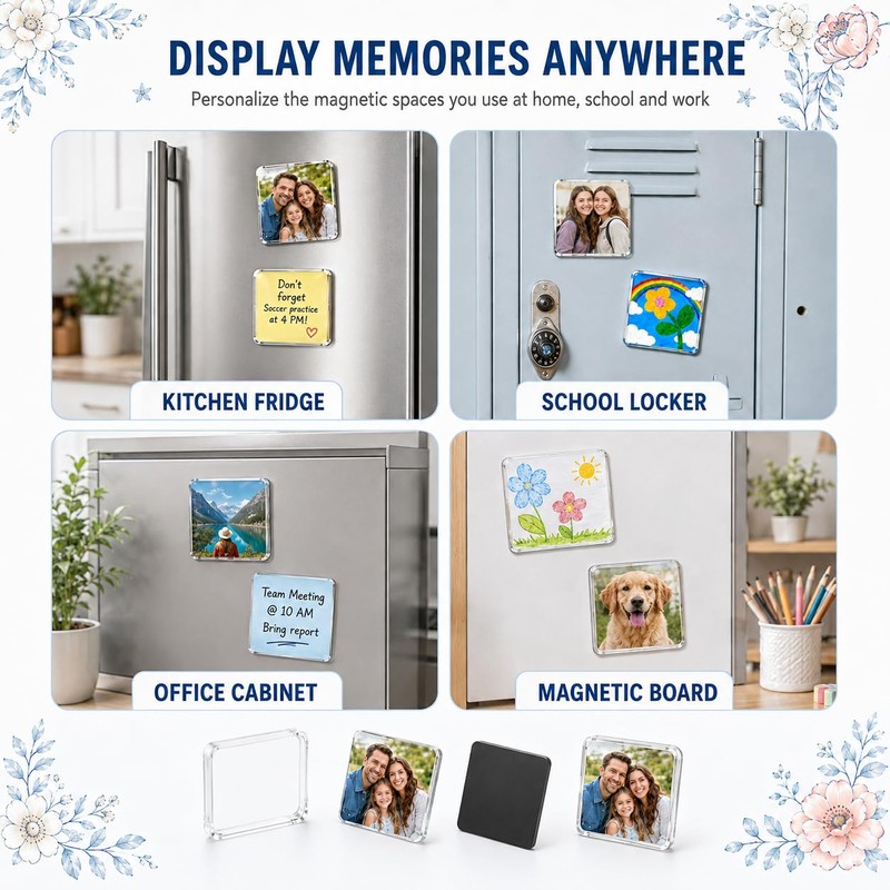 Clear Acrylic Magnet Kit DIY Custom Fridge Magnets Photo Square