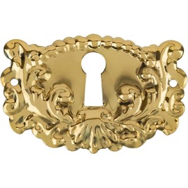 Fancy Stamped Brass Decorative Keyhole Cover | 1 7/8" W x 1-1/4" H | Keyhole Escutcheon Plate for Cabinet Door, Dresser Drawers, Desk | Antique Furniture Hardware | UA-83PB