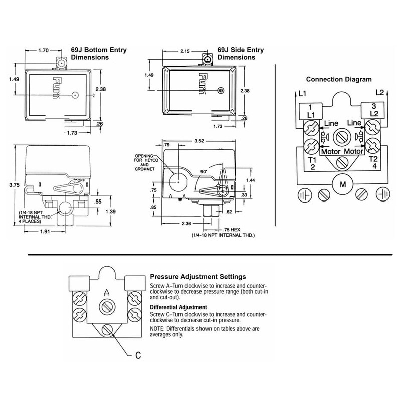 115-150 PSI, Heavy Duty American Made Air Compressor Pressure Switch,