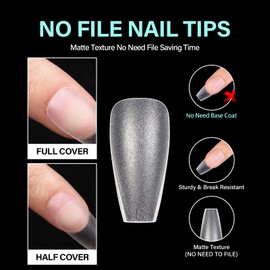 TOMICCA Medium Coffin Nail Tips - Gel Tips No File Nail Tips, 360PCS Matte Gel Nail Tips Kit-Soft Gel Full Cover Nail Tips for Soak Off Nail Extensions kit, Acrylic False Nail Tips 15 Sizes