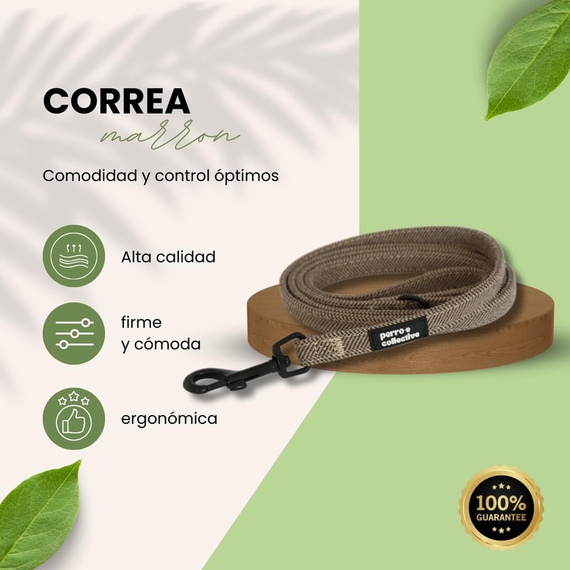 perro collective Dog Collar, Lead and Poop Bag Set, Brown,