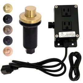 Akicon Brushed Gold Garbage Disposal Air Switch Kit, Dual Outlet Sink Top Waste Disposal On/Off Push Button with Brass Cover, 2-1/2" Max Countertop Thickness, UL Listed (AK79003B-BTG)