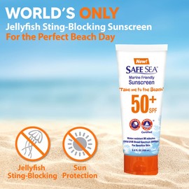 SAFE SEA Anti-Jellyfish Sting Protective Lotion - Sunscreen - Sunblock - Sea Lice - Jelly Fish - 50SPF Adults (Tube 3.4 oz 2 pack)