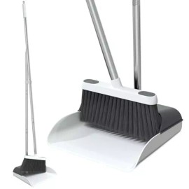 Stand Up Dustpan and Broom Set 50” Long Handle Broom with broom and dustpan 