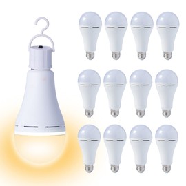 WAHADI 12 Pack A21 Rechargeable LED Bulbs 9W (60W Equivalent) Warm White 3000K E26 Screw Base Multi-Function Battery Backup Emergency Light for Power Outage Camping Outdoor Activity