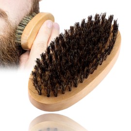 Beard Brush, Men's Natural Faux Wild Boar Bristles Wooden Handle Military Bag Mustache Beard Care Comb Brush