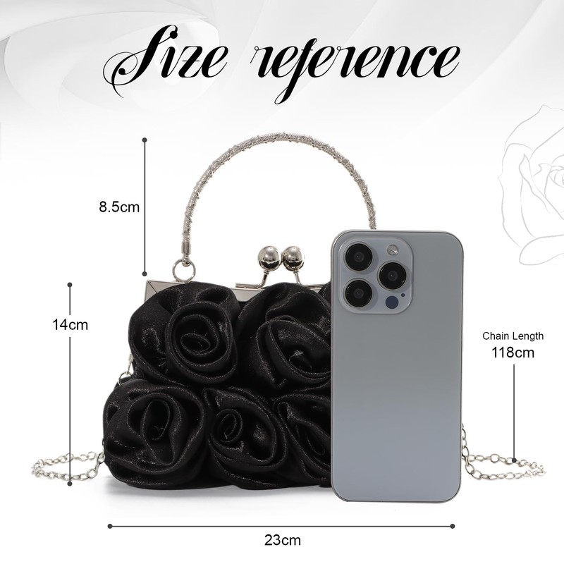 EVEOUT Elegant Satin Flower Evening Handbag with Chain for Women