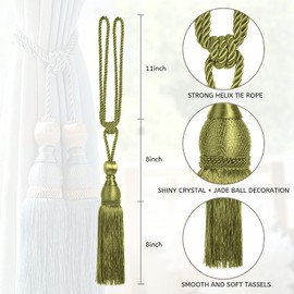 Pretty Jolly 2 Pack Mesh Ball Tassel Curtain Tiebacks European Vintage Style Curtain Holdbacks Handmade Braided Rope Decorative Drape Tie Backs for Home and Office Window Drapery (Green)