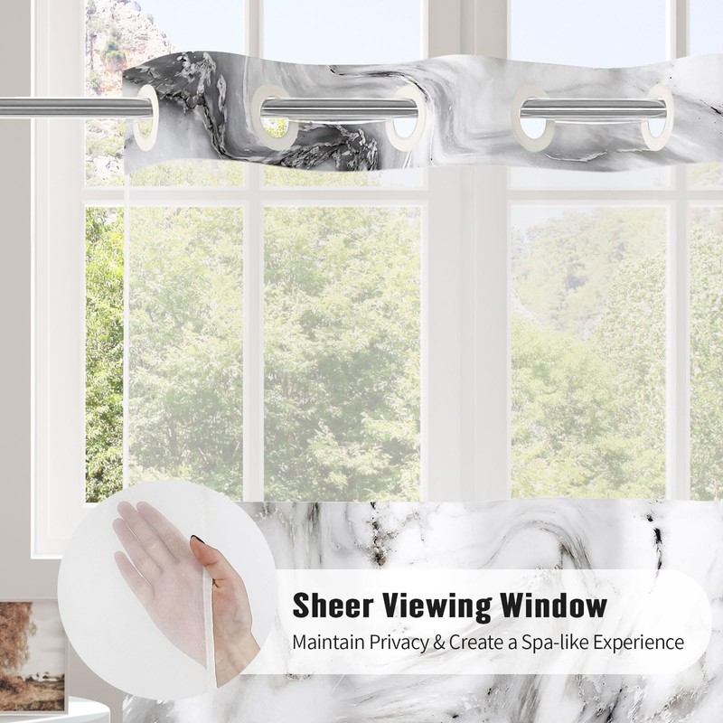 MitoVilla No Hooks Required Grey Shower Curtain Set with Snap-in