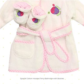 Spasilk 100% Cotton Hooded Terry Bathrobe with Booties, Pink Fish, 0-9 Months