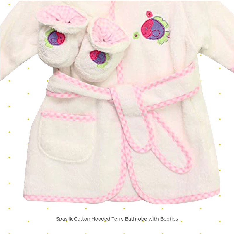 Spasilk 100% Cotton Hooded Terry Bathrobe with Booties, Pink Fish,