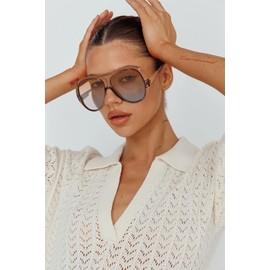 Trendy Aviator Sunglasses for Women Men, Retro 70s Sun Glasses, Oversized glasses UV400 Blue Gradient Brown