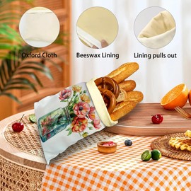 SINENRY Flowers in Jar 2 Pack Beeswax Bread Bags for Homemade Bread, Reusable Storage Bag, Keeps Sourdough and Homemade Fresh, Gifts for Bakers