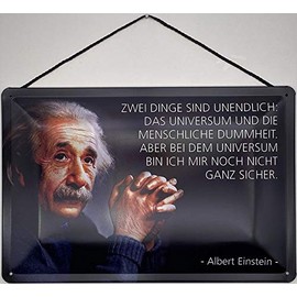 Blechschild Albert Einstein: Two Things Are Infinite: The Universe and Human Stupidity with Cord 30 x 20 cm - Blechemma