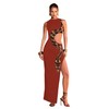 Women's Fashion Snakeskin Printed Hollow Out Maxi Dress Sexy Sleeveless