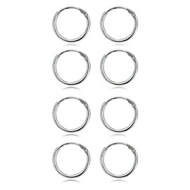 Set of 4 Sterling Silver Small Endless 10mm Thin Round Cartilage Hoop Earrings for Men Women
