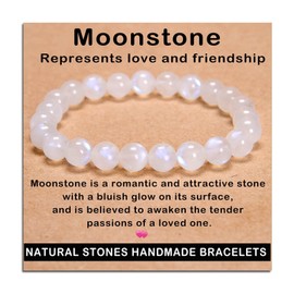 AD Beads Handmade Gemstone Stretch Elastic Bracelet Crystal Healing Reiki Nature's Beauty and Spiritual Essence Unisex (8mm, Moonstone (love and friendship))