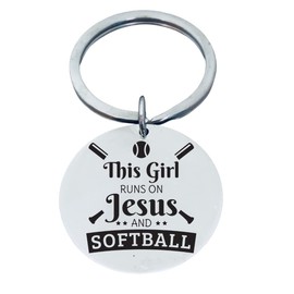 Softball Gift, This Girl Runs on Jesus and Softball Keychain, Girls Softball Gift, Softball Jewelry, Softball Player Gift