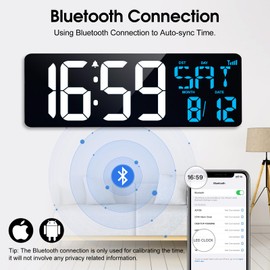Xflyee 17 Inch Digital Wall Clock Large Display Bluetooth Sync Time, Auto-Dimming Digital Wall Clock with Remote, Date/Week/Temperature/DST, Plug-in Digital Clock for All Large Spaces Use, Gift