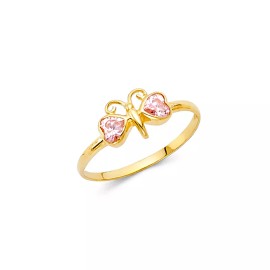 Baby Ring Kid 14k Yellow Gold CZ Gem Stone Butterfly Heart Baby Children's Girl Ring Band