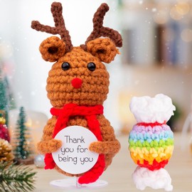 CoFuBcad Positive Crochet Christmas Deer and Snowman, 2 Pack Funny Emotional Support Knitted Santa Claus and Snowman for Christmas Decoration, for Friends and Family.