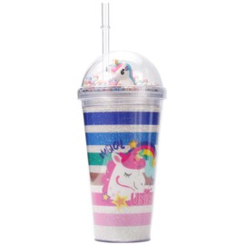 Forreen Drinking Cup with Lid and Straw Reusable 450 ml Drinking Cup Children Plastic Colourful Shatterproof Drinking Cup for Coffee, Milk, Tea, Water, Juice