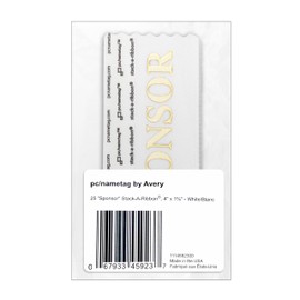 pc/Nametag by Avery 25 Sponsor Stack-A-Ribbon- White, 4" x 1⅝", Adheres to Name Badges, Tags, Cards, Ideal for Tradeshows, Events, Conventions, Badging Ribbons (45923)