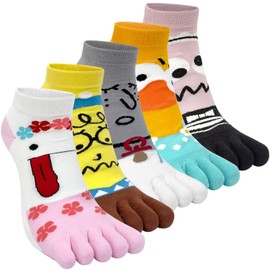 YoBeLove Womens Funny Toe Socks Five Finger Low Cut Socks Toe Seperated Cotton Running Ankle Socks, 6-9, Style 5
