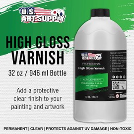U.S. Art Supply 32 oz High Gloss Varnish for Acrylic Paintings - Clear Protective Finish with UV Protection