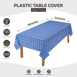 Utopia Kitchen Plastic Table Cloth Disposable (12 Pack - 54x108 Inch) Blue Check Rectangle Tablecloth Waterproof Stain Resistant Party Table Cover