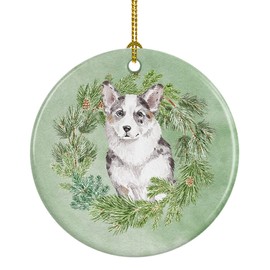 Caroline's Treasures Corgi Blue Merle Christmas Wreath Ceramic Ornament Christmas Tree Hanging Decorations for Home Christmas Holiday, Party, Gift, 3 in, Multicolor