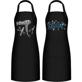 Coume 2 Pcs Hair Stylist Apron Hairstylist Salon Apron with Rhinestone Tools 3 Pockets Waterproof Hairdresser Barber(Blue,Trendy and Simple Style)